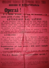 Sezione di Massafiscaglia della Federterra, Operai! E&#039; il primo maggio, manifesto, 29 aprile 1903