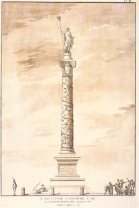 Ferdinando Albertolli (Bedano 1781 - Milano 1844), Monumento a Napoleone in piazza Nuova (ora Ariostea), 1810; acquatinta, mm 458 x 293