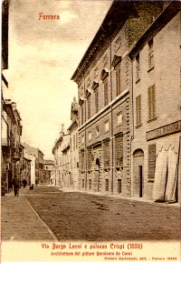Palazzo Crispi in via Borgo dei Leoni, dove aveva sede lo studio fotografico di Francesco De Rubeis al quale subentrò Pietro Codognato. Cartolina edita da Pistelli Bartolucci, viaggiata nel 1905
