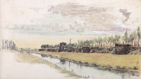 Dora Noyes (Harrow, Middlesex, 1864 – Sutton Veny, Wiltshire 1960), Mura di Ferrara, 1904; china e acquerello su cartoncino, mm. 305 x 380; Londra, collezione privata