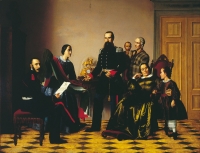 Giovanni Pagliarini (Ferrara 1809 - 1878), La famiglia del Plebiscito, c. 1860; olio su tela, cm 225 x 300.