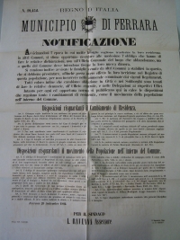 Municipio di Ferrara, &quot;Notificazione&quot; sui cambi di residenza, 20 settembre 1882; manifesto